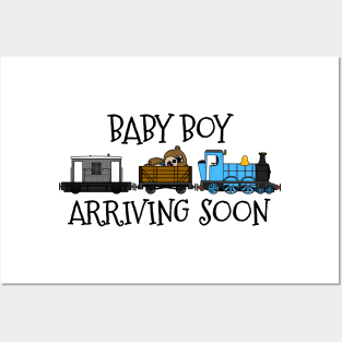 Pregnancy Announcement Steam Train, Baby Boy Arriving Soon Posters and Art